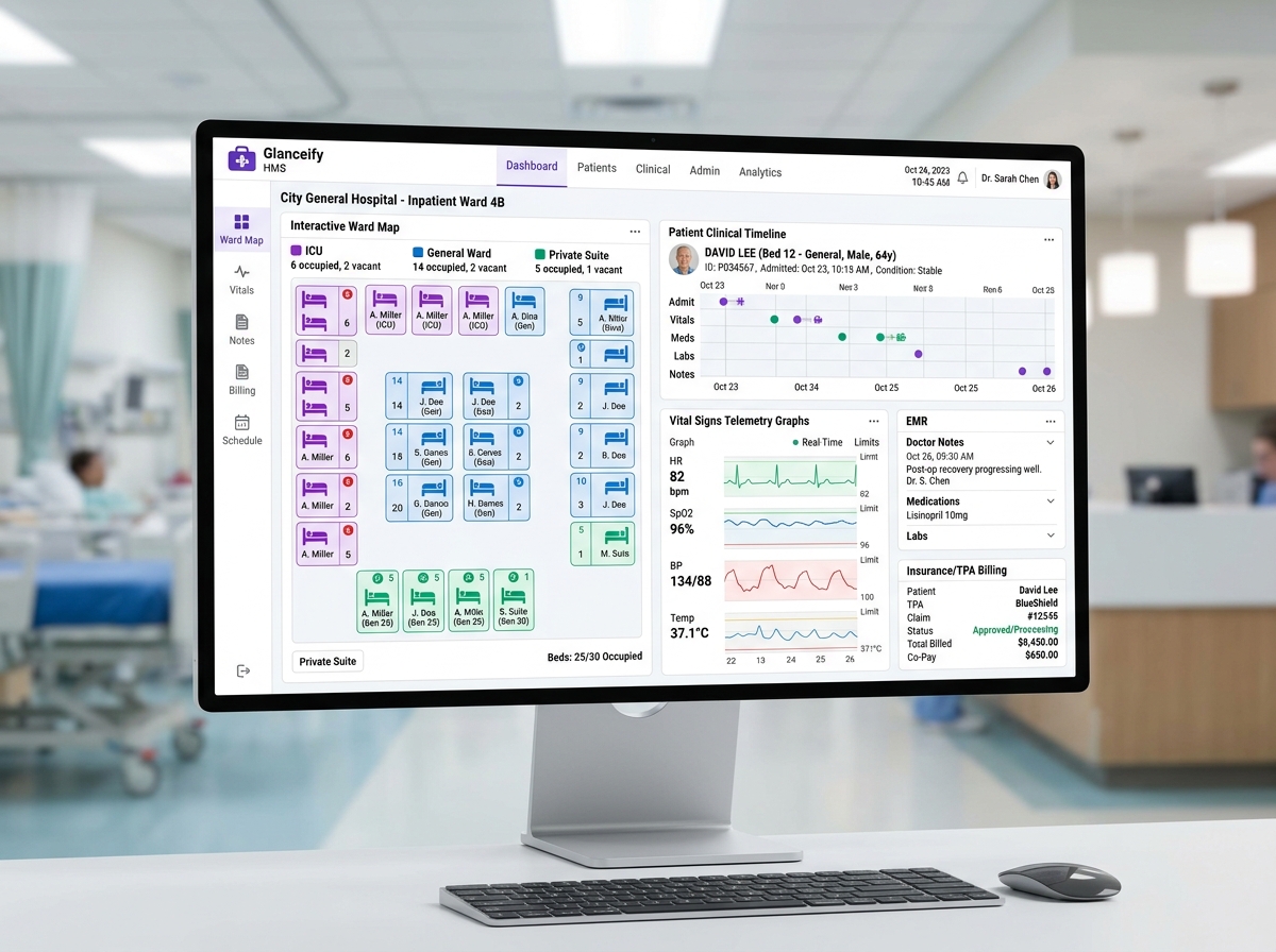 Glanceify Hospital Management System (HMS) Dashboard