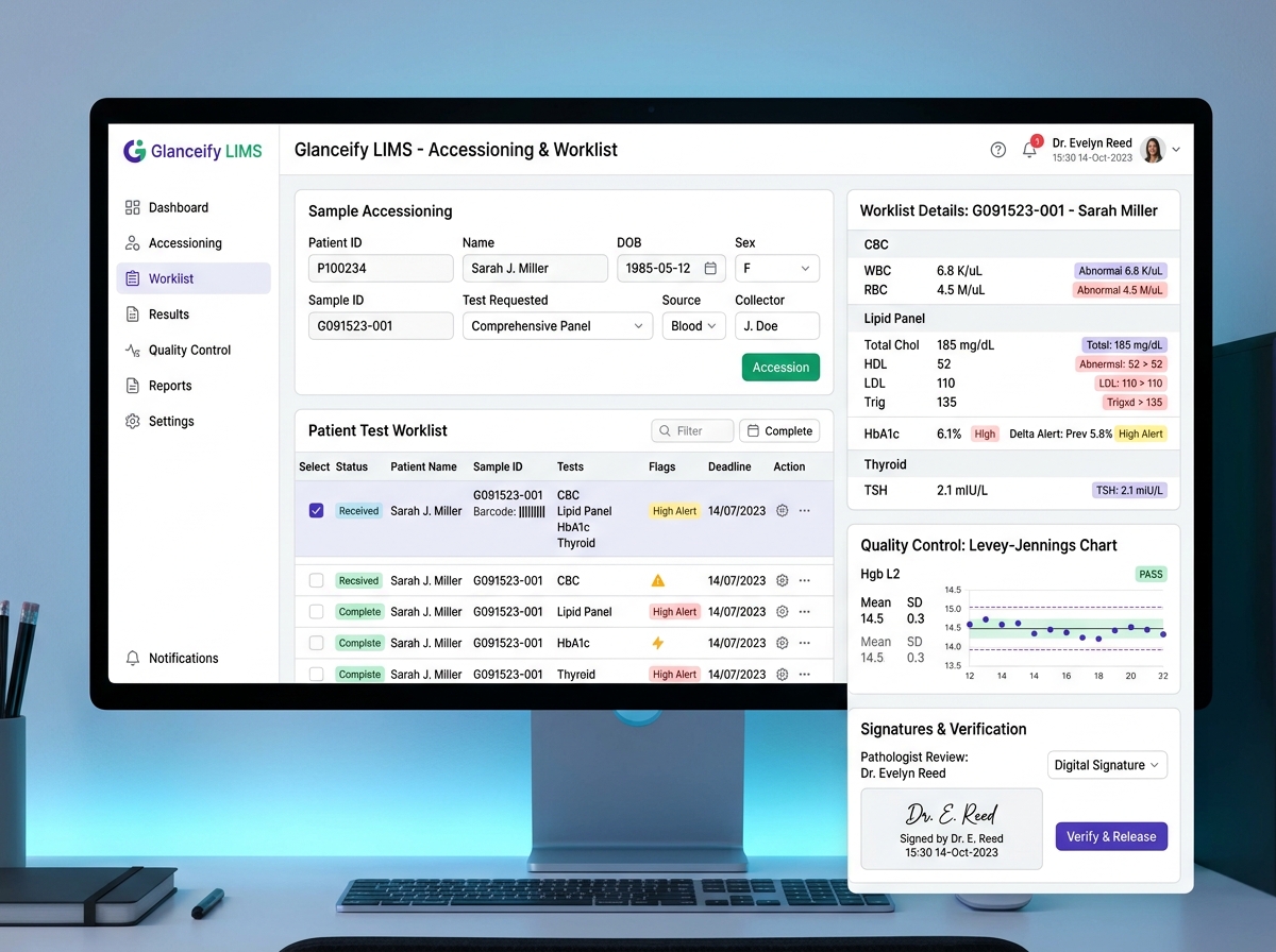 Glanceify Laboratory Information Management System (LIMS) Dashboard
