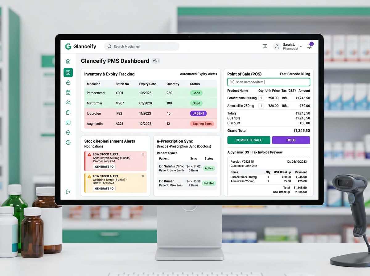 Glanceify Pharmacy Management System (PMS) Dashboard